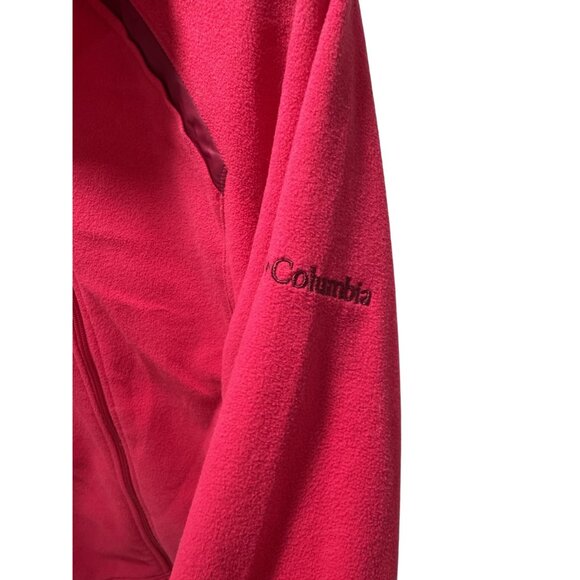 Columbia Size Medium Pink Zip Up Hood Pocket Fleece Athletic Jacket - Picture 2 of 6